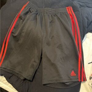 Adidas Black Athletic Shorts with Red Stripes
